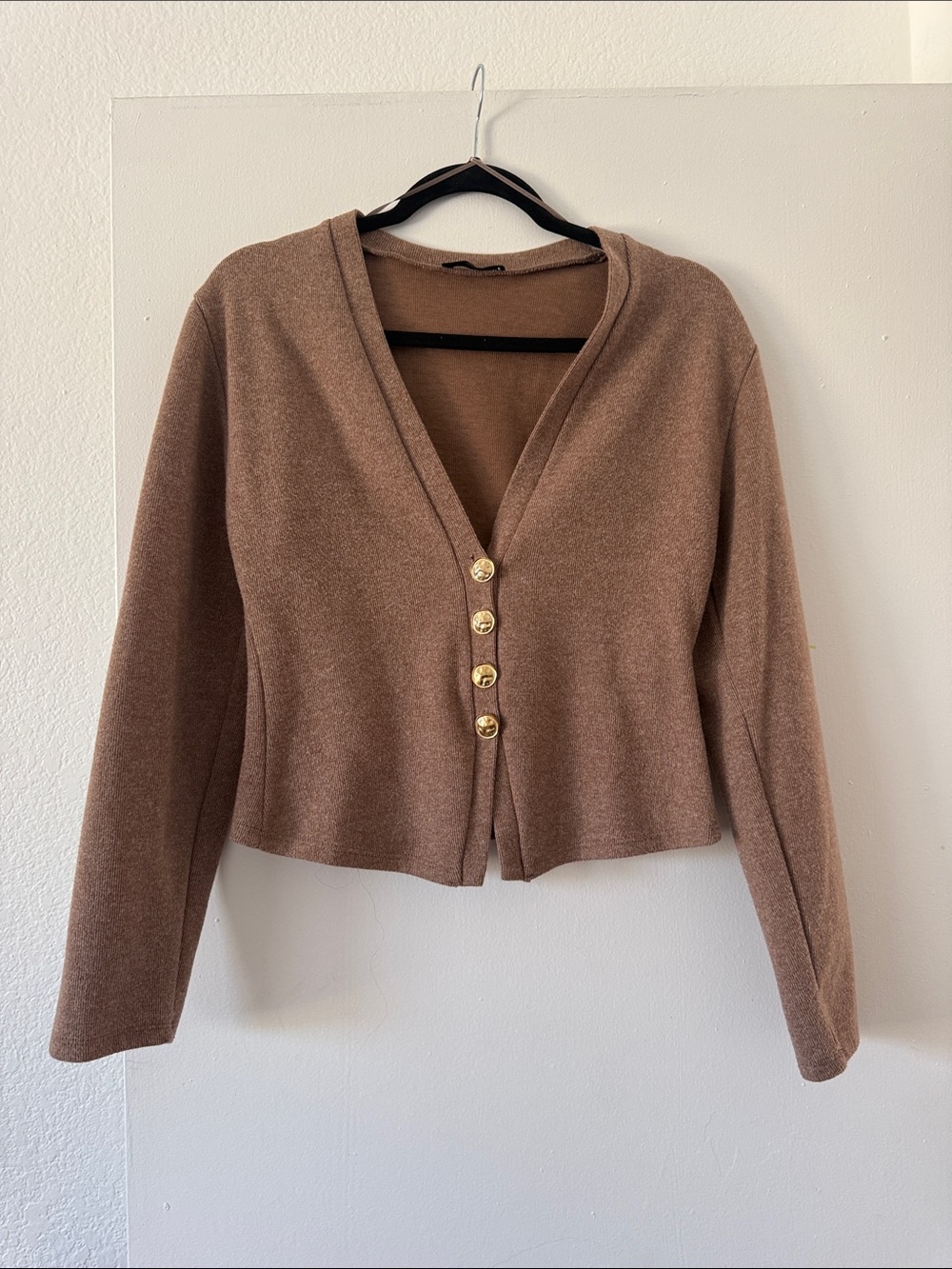 Classic V-Neck Brown Button-Front Women's Sweater and pant set
